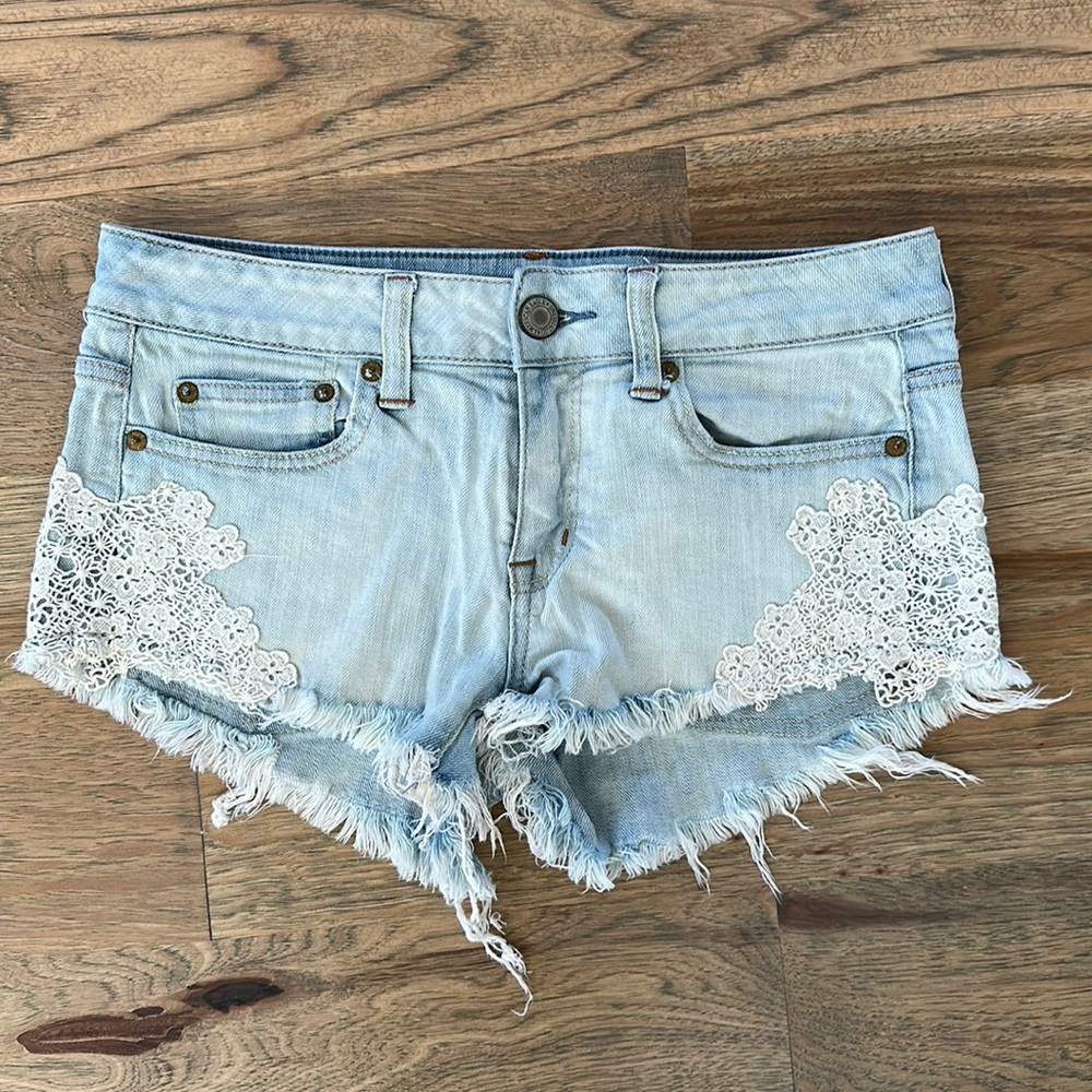 American Eagle Lace Cutoff Denim Shorts